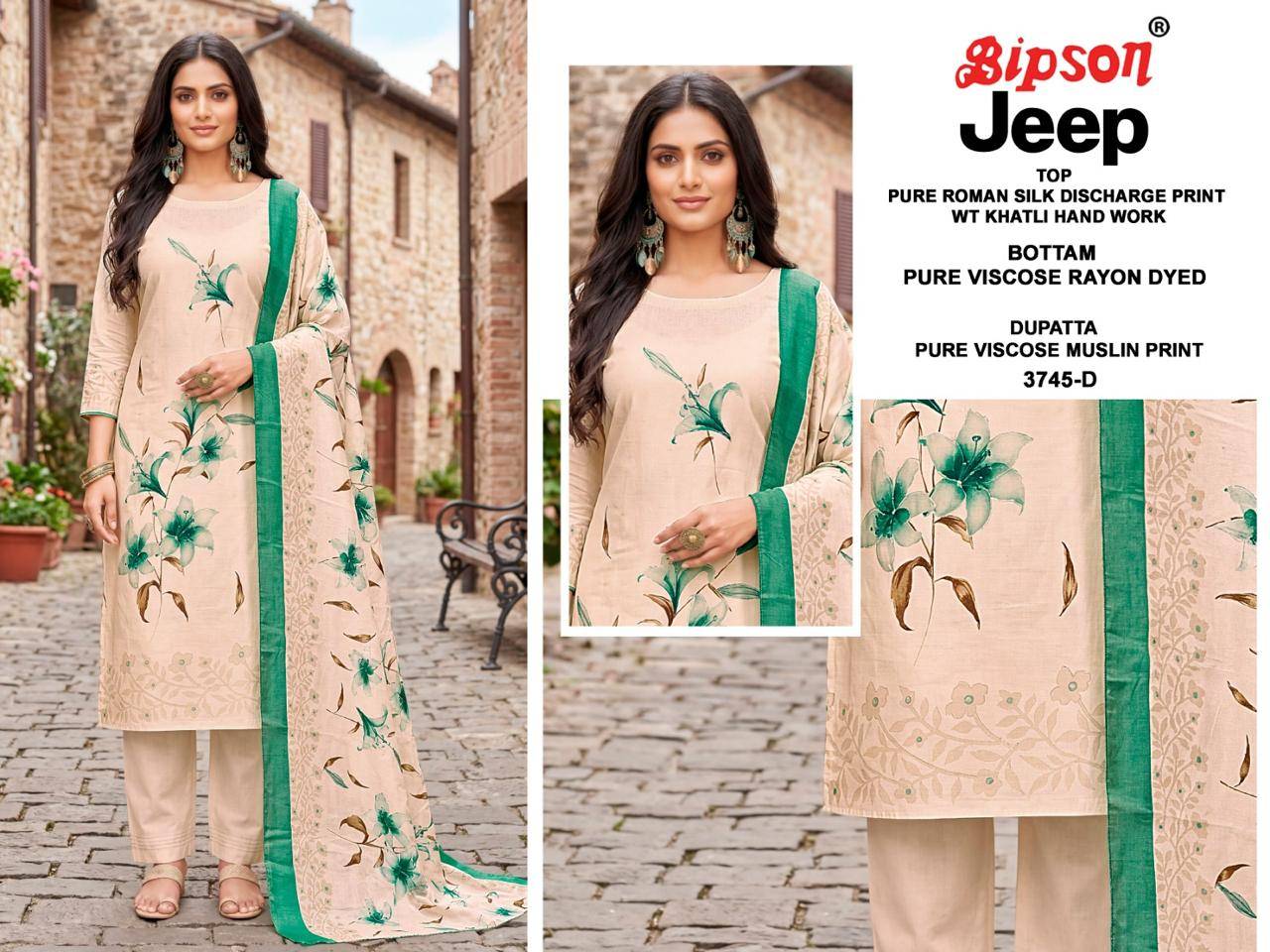 JEEP WRANGLAR - 3745 Series By BIPSON PRINTS Stylish Beautiful Colourful ROMAN SILK Dresses At Wholesale Price